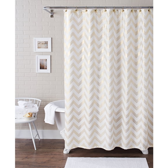 Better Homes & Gardens White, Gold, Multi-Color Chevron Polyester Shower Curtain Sets, 72" x 72"