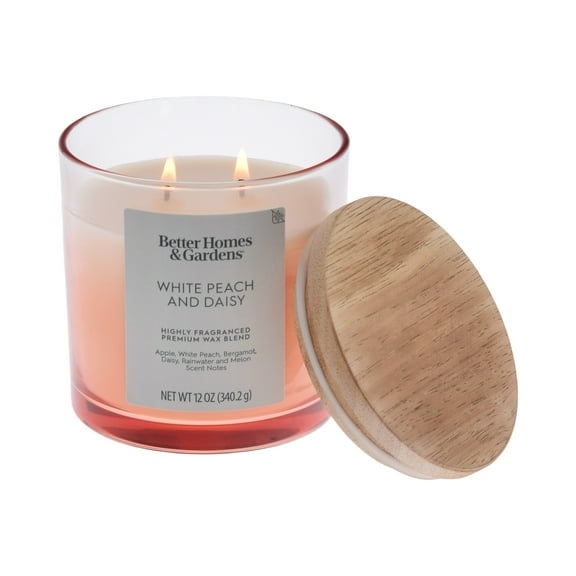 Better Homes and Gardens White Peach and Daisy Scented 2-Wick Ombre Jar Candle 12oz.
