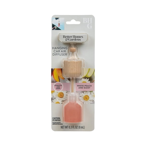 Better Homes & Gardens White Peach and Daisy Scented Hanging Car Diffuser, 0.3 fl (8 ml)