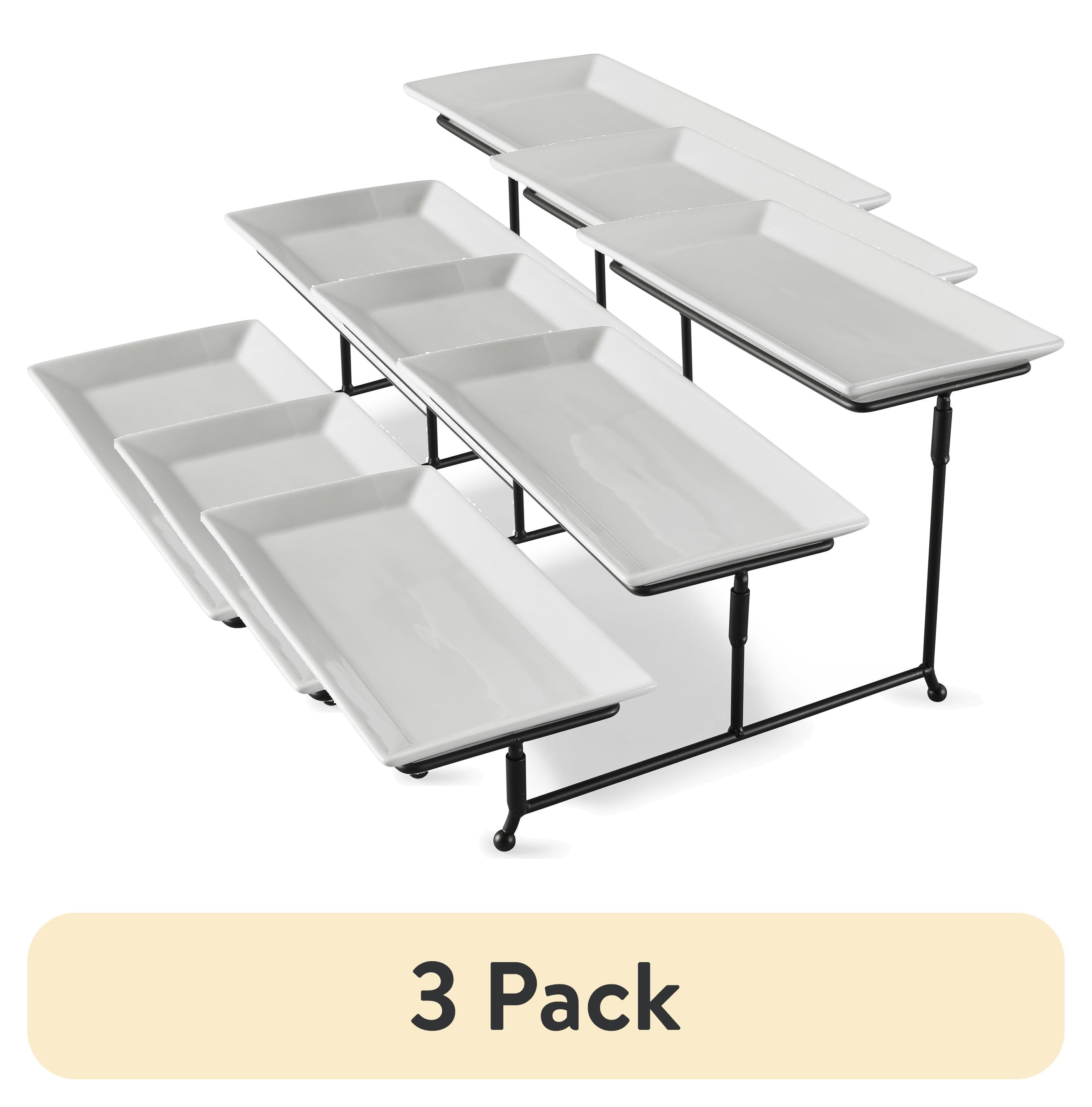 Elegant White Ceramic 3-Tier Serving Set with Metal Stand