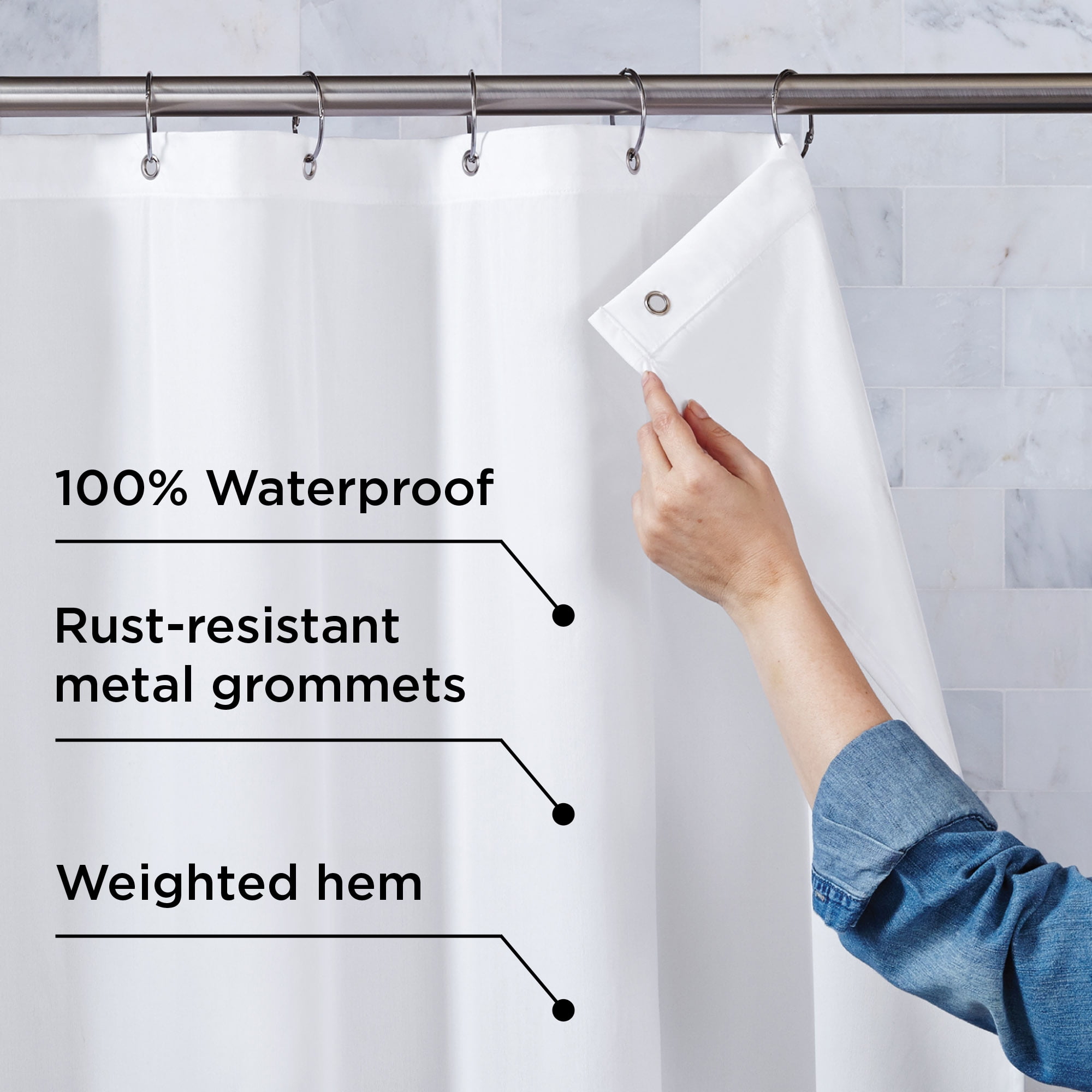 Better Homes & Gardens White Solid Polyester Shower Liners, 72" x 70