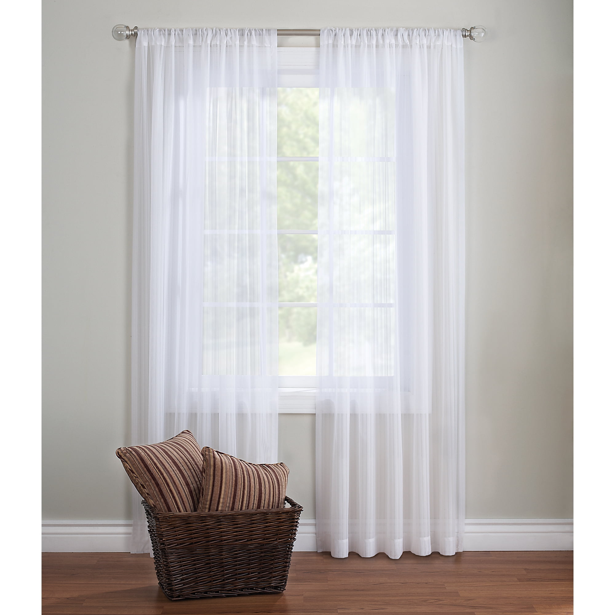 Better Homes & Gardens White Woven Stripe Sheer Curtains, 54” x 84” (2 Panels)
