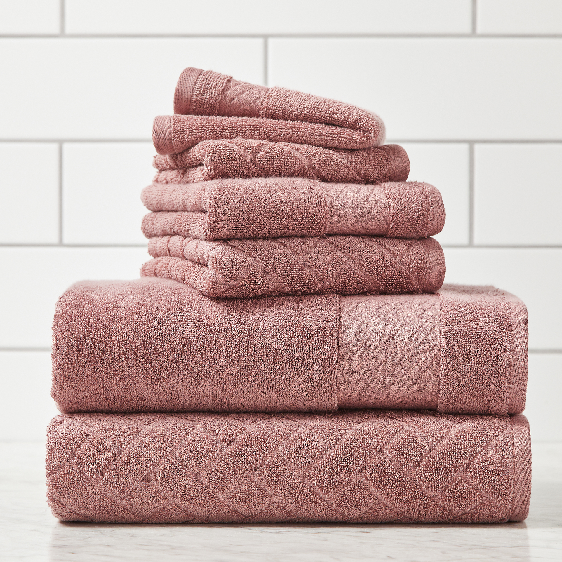 Better Homes & Gardens Wicker Jacquard 6 Piece Bath Towel Set, Ash Rose - image 1 of 4