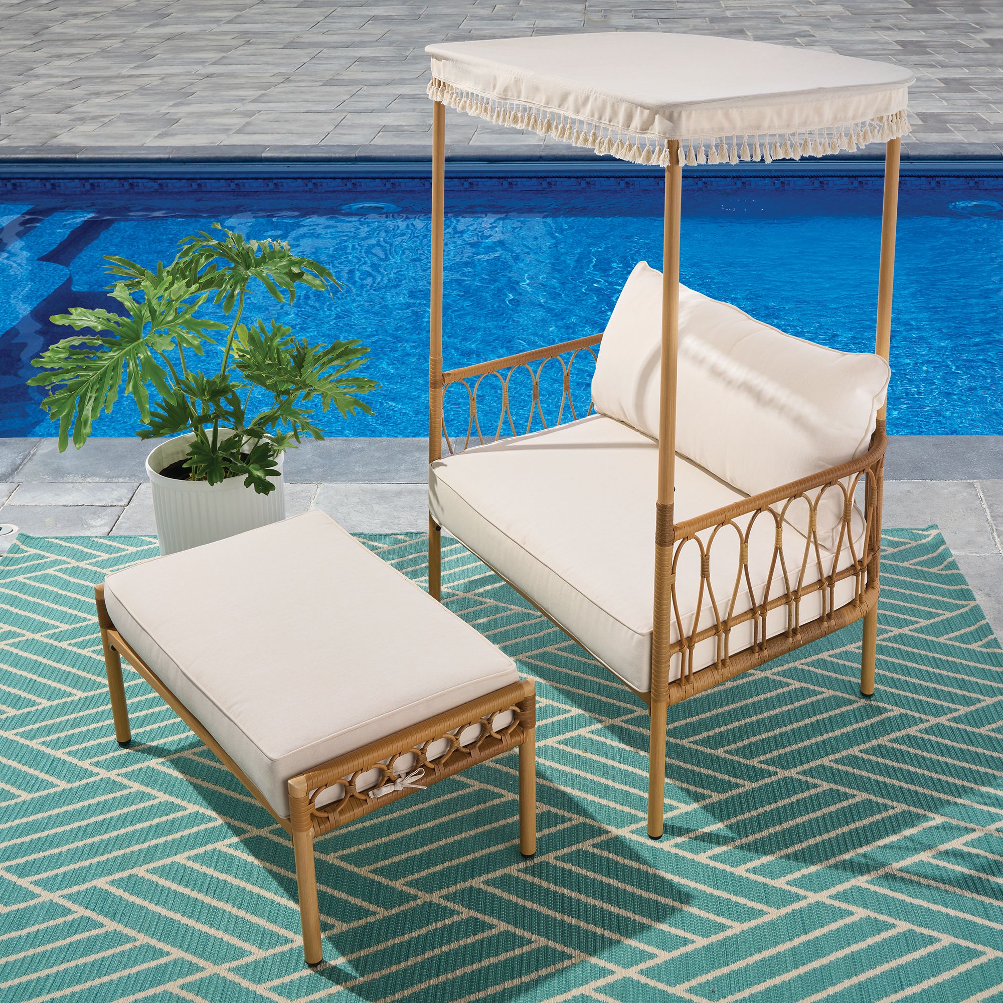 Better Homes & Gardens Willow Sage 2 Piece All-Weather Wicker Outdoor Canopy Chair and Ottoman Set, Beige - image 1 of 7