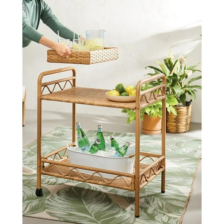 Better Homes & Gardens Willow Sage Steel Wicker Bar Cart, Brown