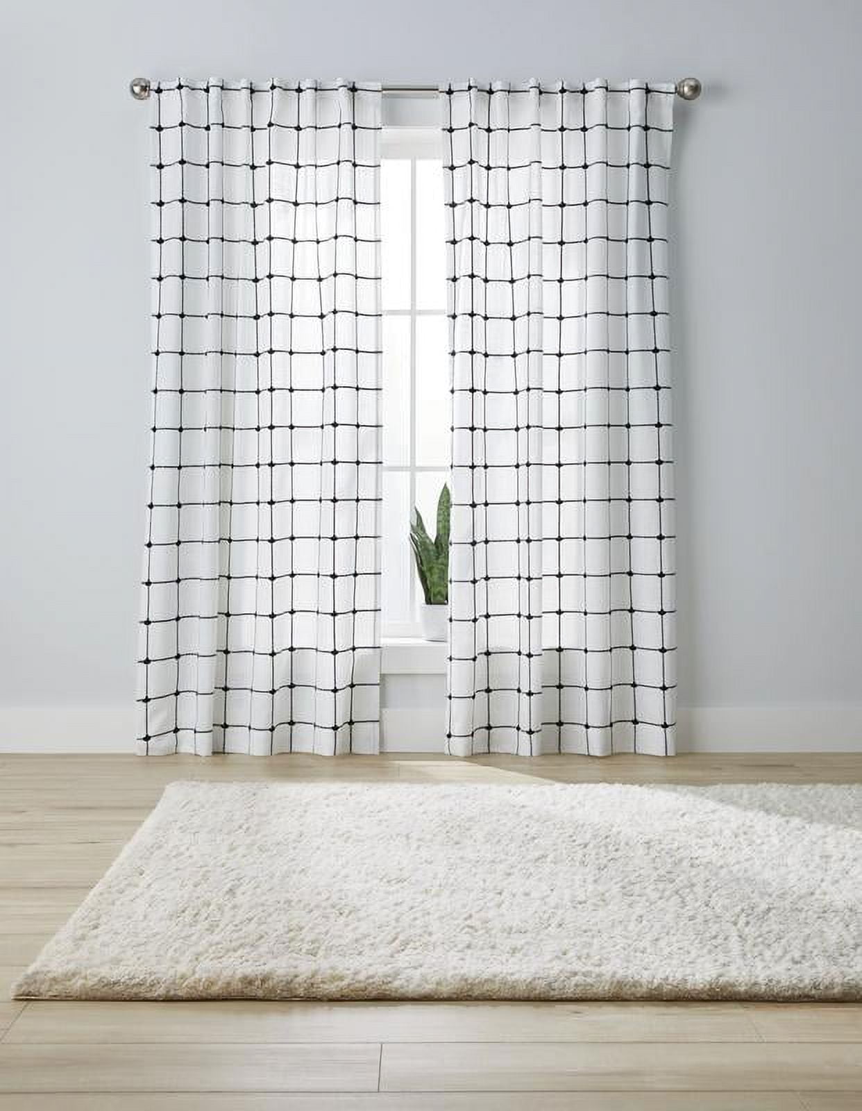 Better Homes & Gardens Windowpane Light Filtering Curtain Panel, 1 Panel, Black and White, 50" W x 84" L