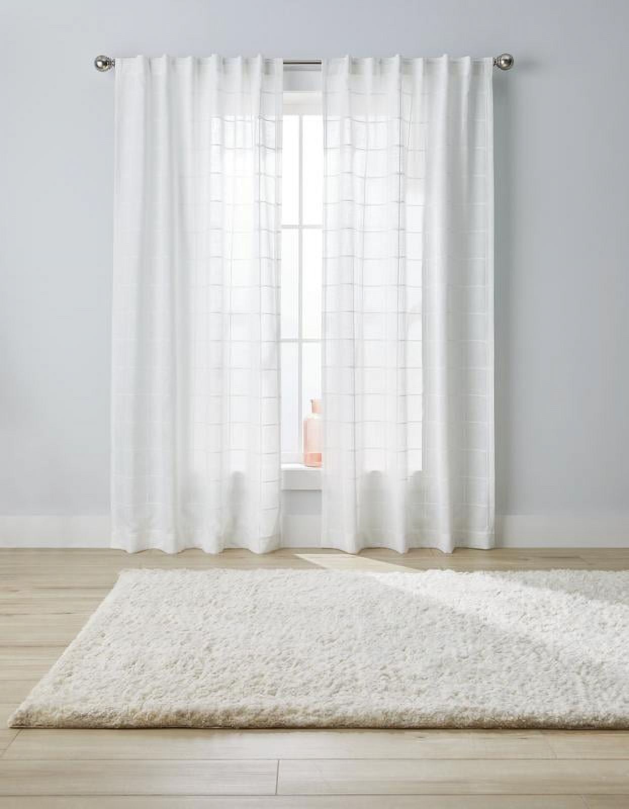 Better Homes & Gardens Windowpane Light Filtering Curtain Panel, 1 Panel, White, 50" W x 84" L