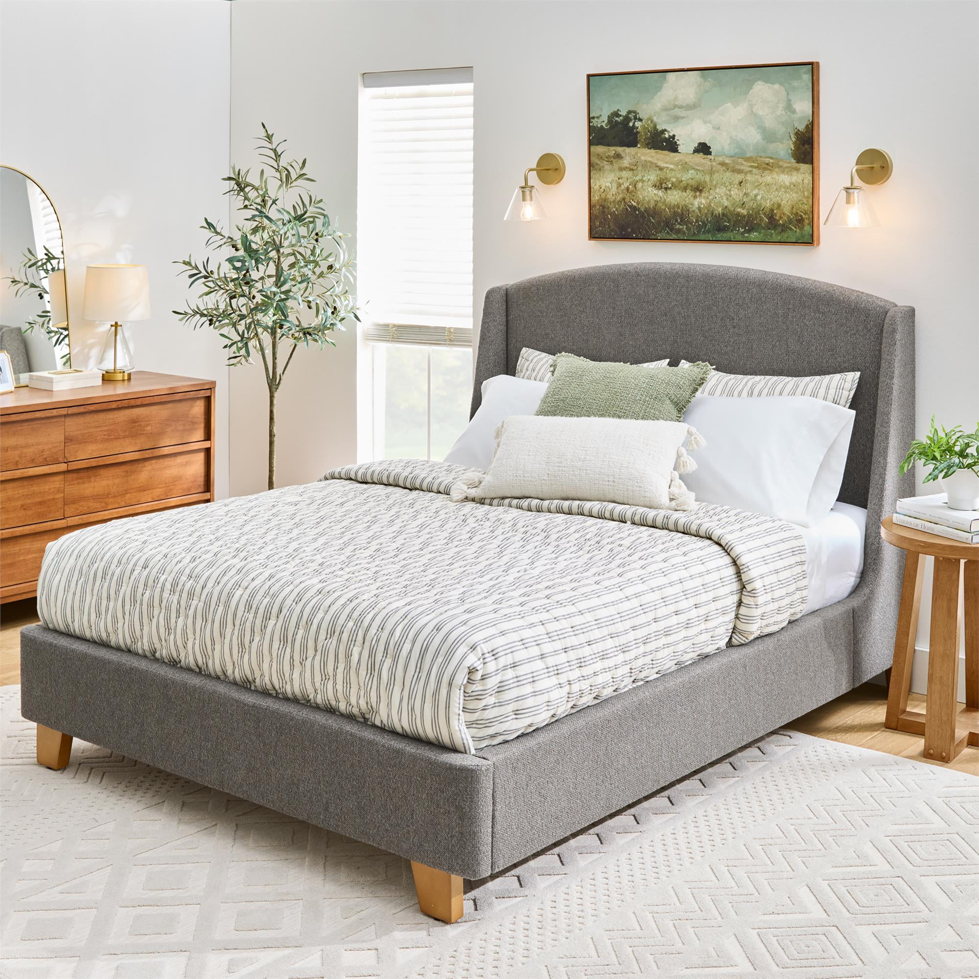 Better Homes & Gardens Windsor Platform Bed with Wingback Headboard, King, Gray Boucle