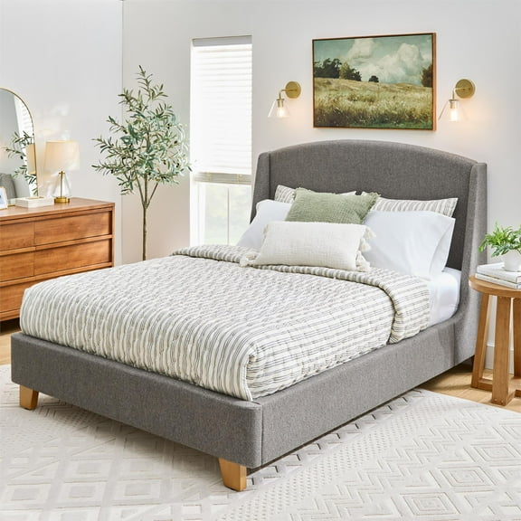 Better Homes & Gardens Windsor Platform Bed with Wingback Headboard, Queen, Gray Boucle