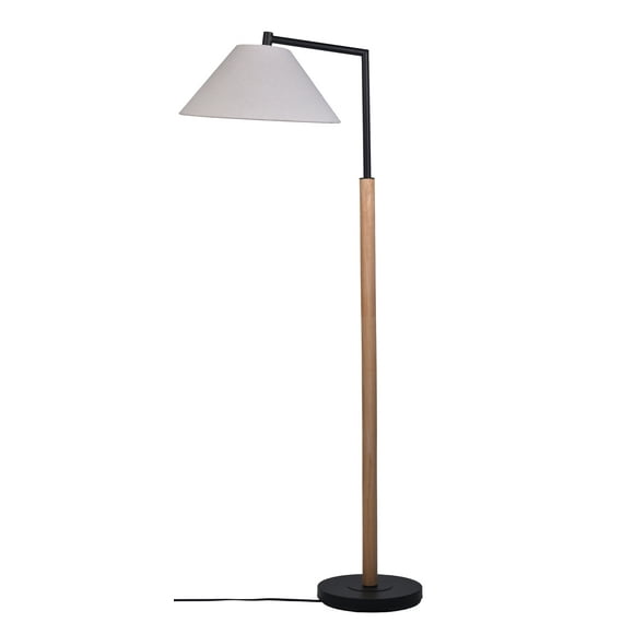 Better Homes & Gardens Wood Cream Black Metal Floor Lamp with White Fabric Shade, Modern Design, New