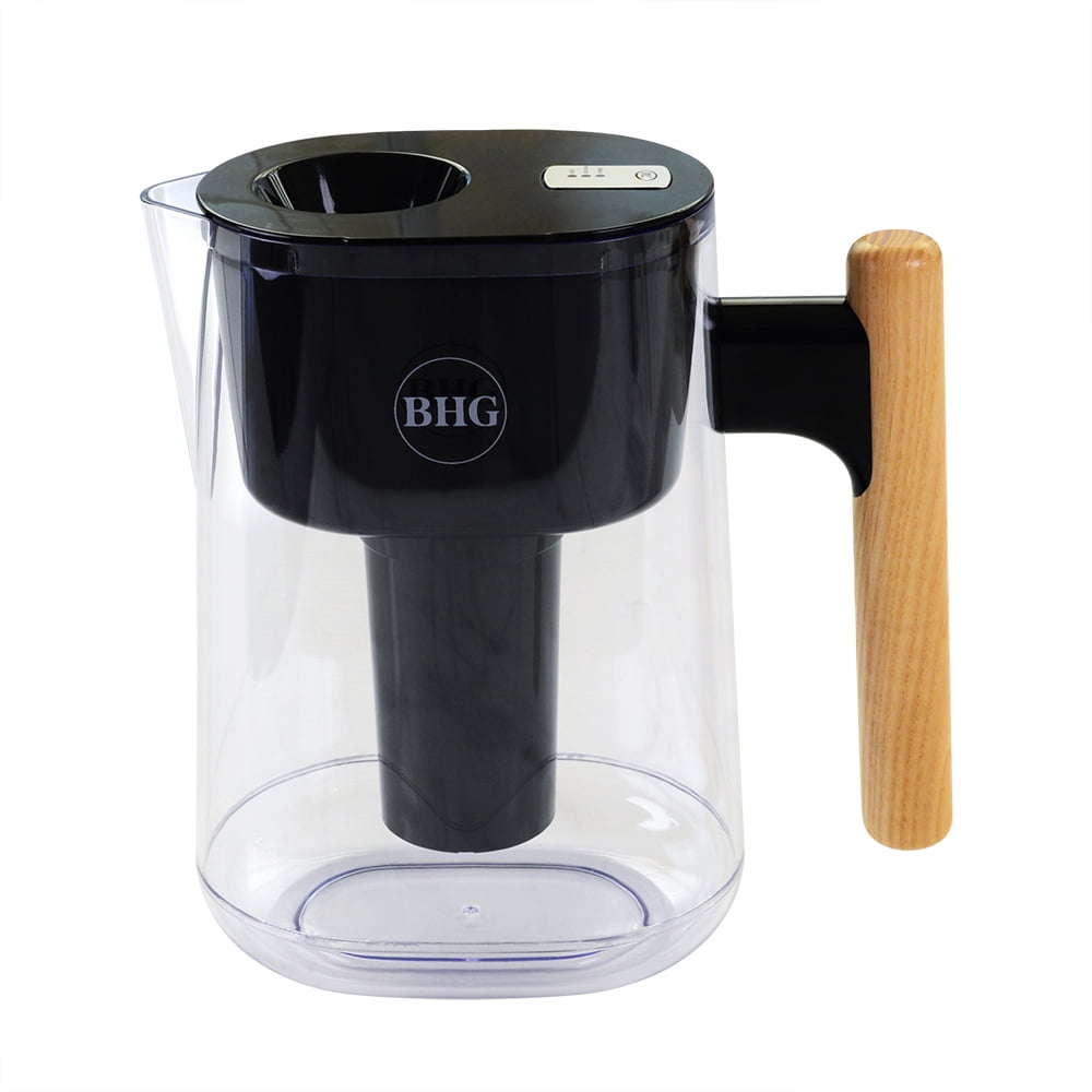 Better Homes & Gardens Wooden Handle Water Filter Pitcher 7 Cups, BPA-Free, NSF Certified, Digital Timer Indicator,HS520N Black Color