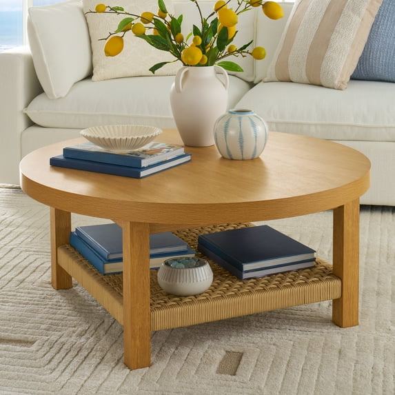 Better Homes & Gardens Vista Woven Coastal Coffee Table, Light Honey