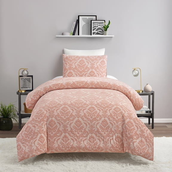 Better Homes & Gardens Woven Damask 2-Piece Comforter Set, Blush Damask, Twin/Twin-XL