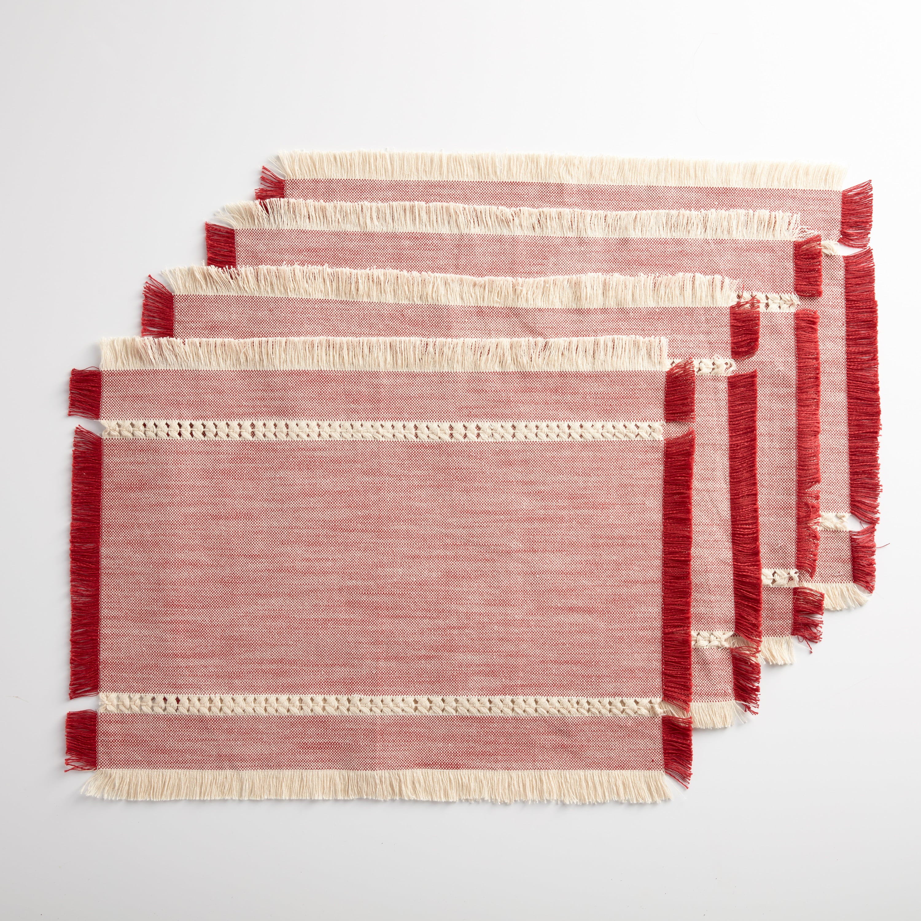 Better Homes & Gardens Woven Red Table Placemat with Fringe 4 Pack