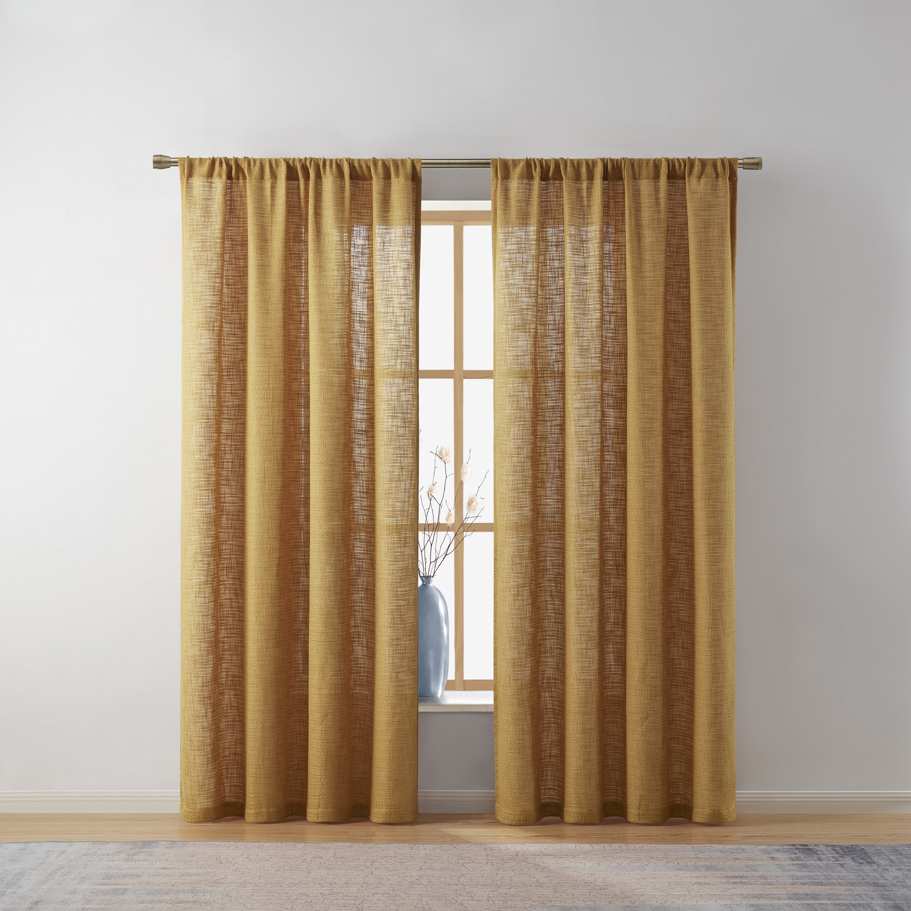 Better Homes & Gardens Woven Slub Rod Pocket Light Filtering Curtain Panel, 1-Piece, Gold, 52" W x 95" L