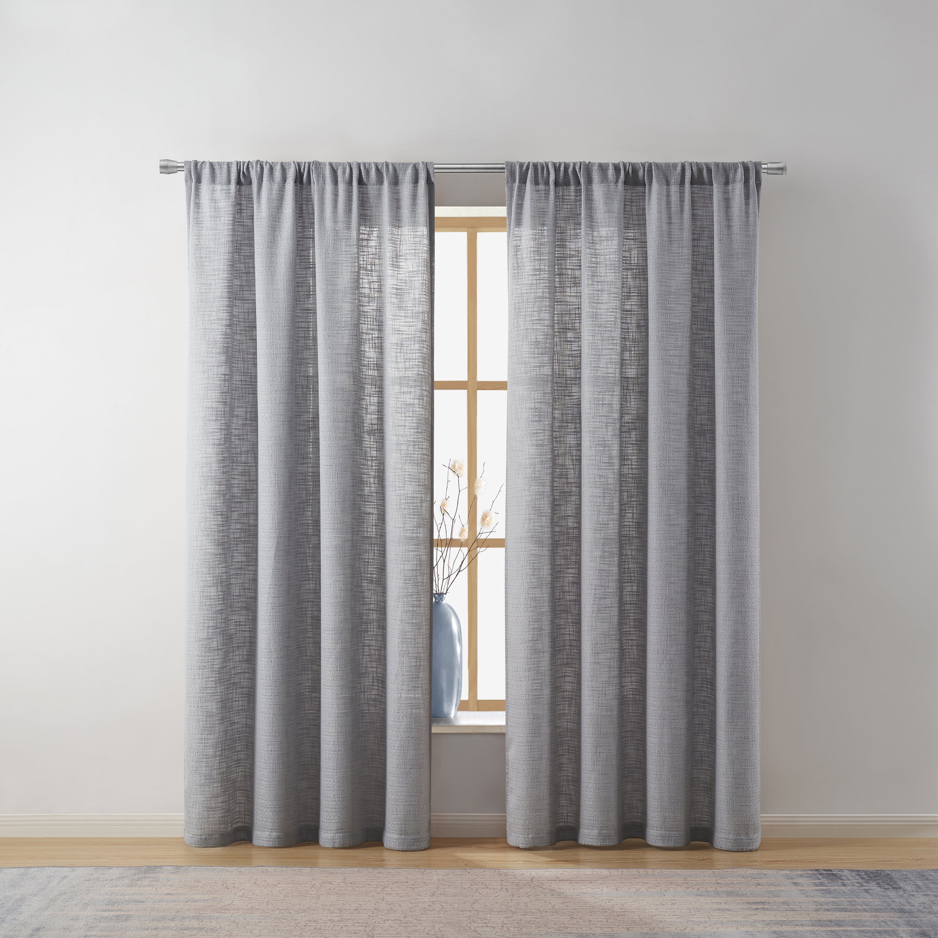 Better Homes & Gardens Woven Slub Rod Pocket Light Filtering Curtain Panel, 1-Piece, Gray, 52" W x 108" L