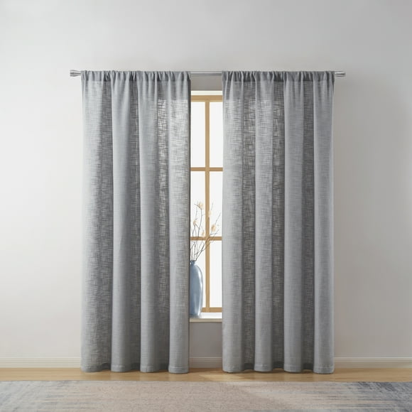 Better Homes & Gardens Woven Slub Rod Pocket Light Filtering Curtain Panel, 1-Piece, Gray, 52" W x 95" L