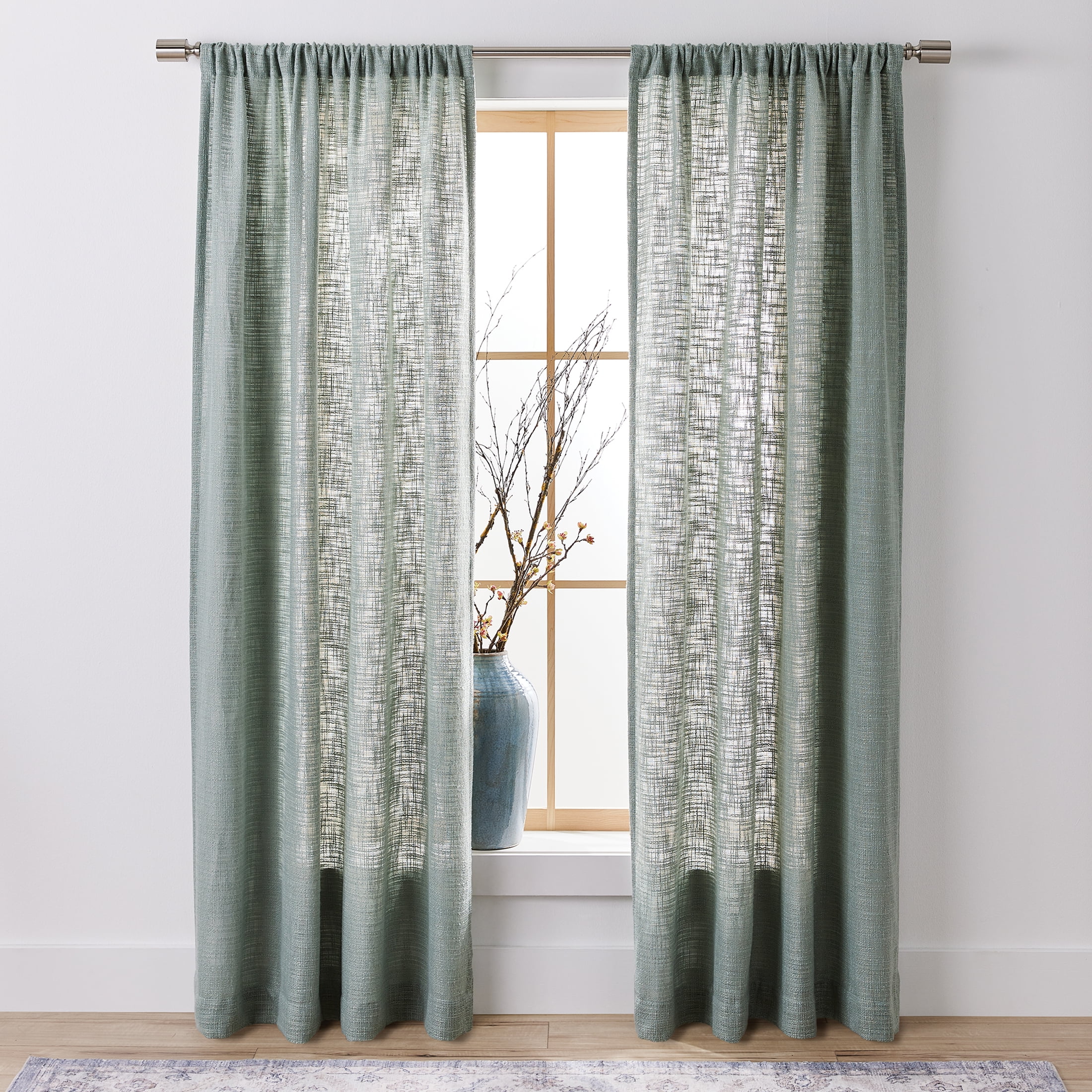 Better Homes & Gardens Woven Slub Rod Pocket Light Filtering Curtain Panel, 1-Piece, Sage, 52" W x 95" L