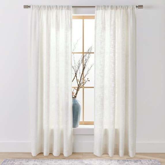 Better Homes & Gardens Woven Slub Rod Pocket Light Filtering Curtain Panel, 1-Piece, White, 52" W x 84" L