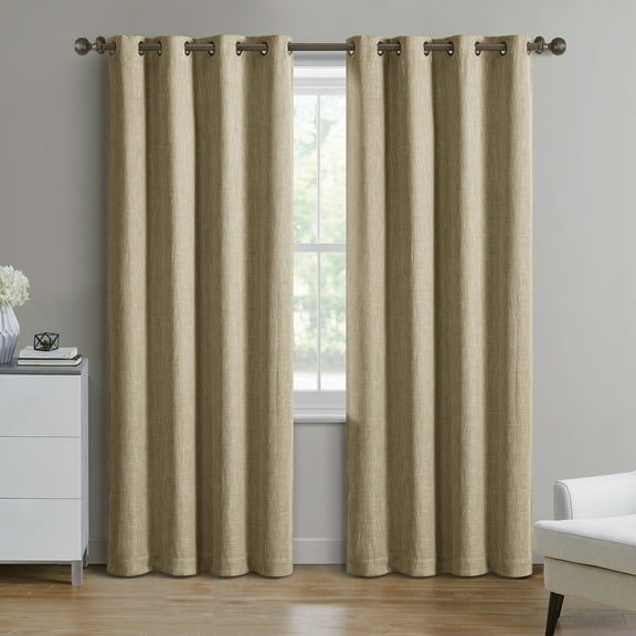 Better Homes & Gardens Woven Textured Grommet Blackout Curtain Panel, 1-Piece, Beige, 50" W x 84" L