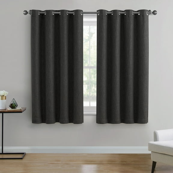 Better Homes & Gardens Solid Woven Textured Grommet Blackout Curtain Panel, 1-Piece, Black, 50" W x 63" L