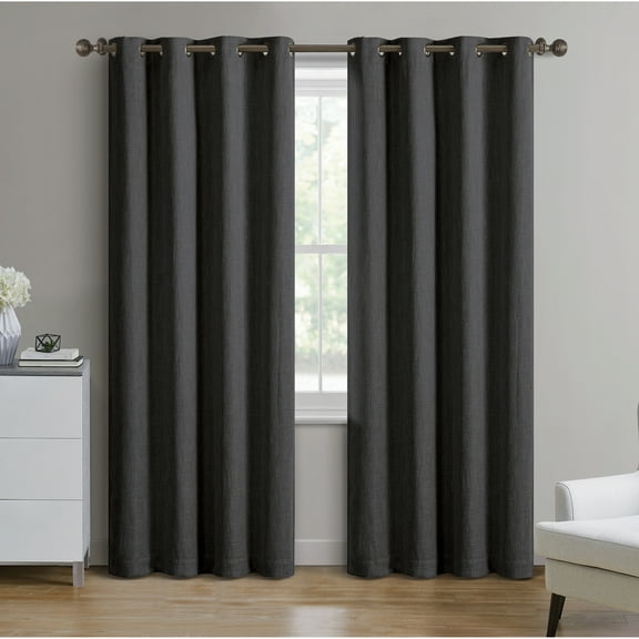 Better Homes & Gardens Woven Textured Grommet Blackout Curtain Panel, 1-Piece, Black, 50" W x 95" L