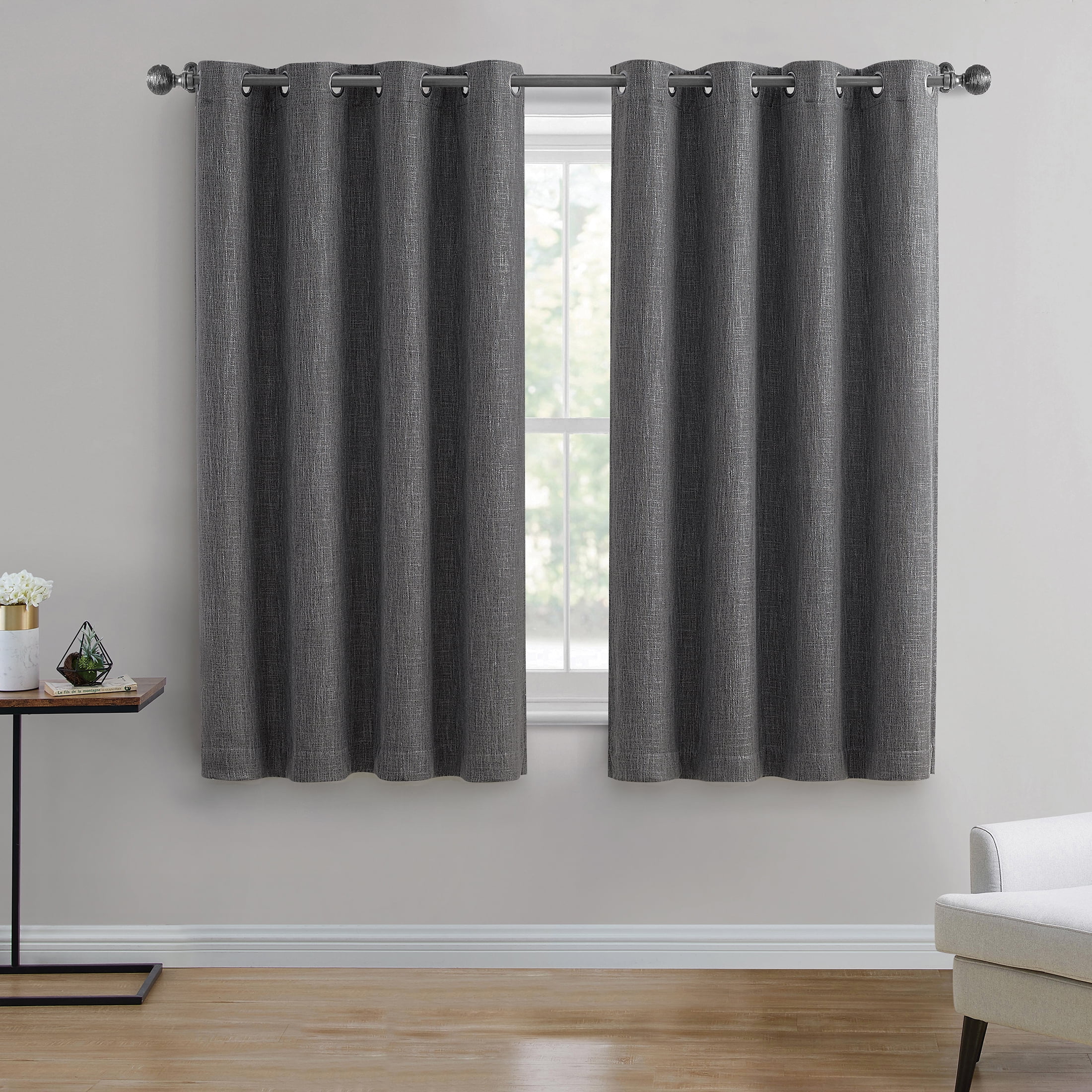Better Homes & Gardens Woven Textured Grommet Blackout Curtain Panel, 1-Piece, Gray, 50" W x 63" L