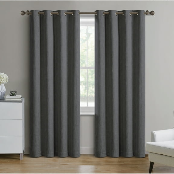 Better Homes & Gardens Woven Textured Grommet Blackout Curtain Panel, 1-Piece, Gray, 50" W x 84" L