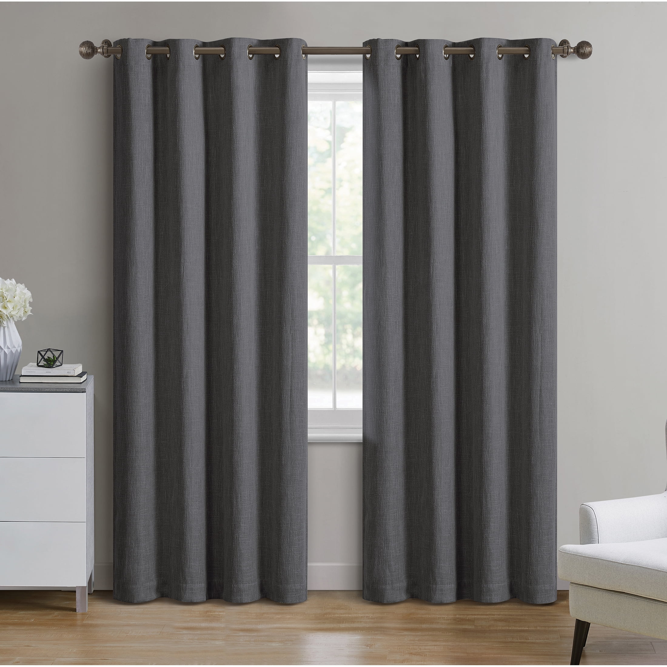 Better Homes & Gardens Woven Textured Grommet Blackout Curtain Panel, 1-Piece, Gray, 50" W x 95" L