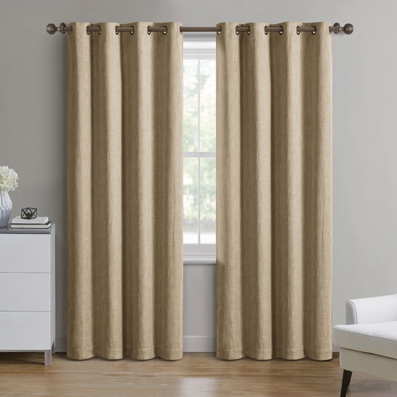 Better Homes & Gardens Woven Textured Grommet Blackout Curtain Panel, 1-Piece, Beige, 50"W x 108"L