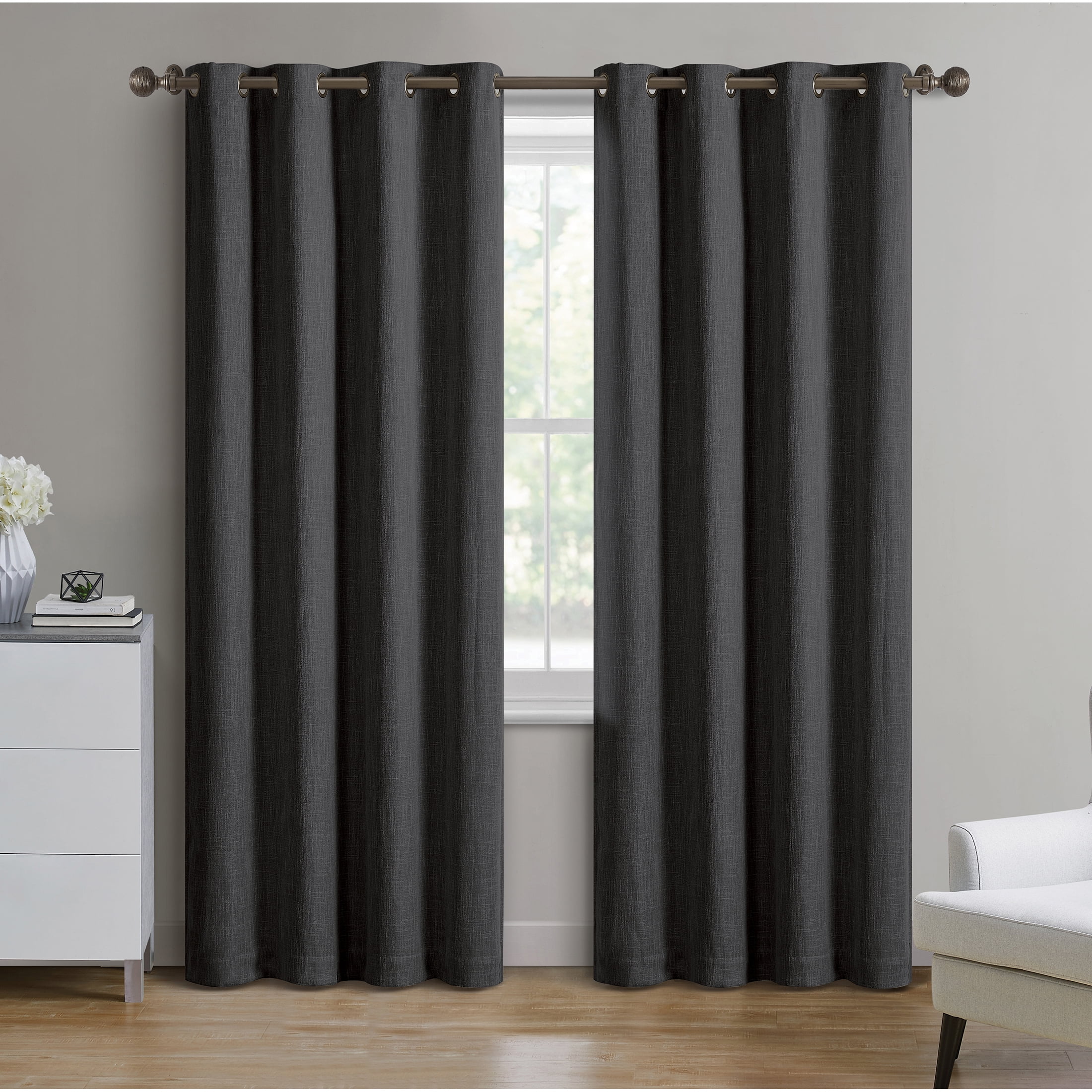 Better Homes & Gardens Woven Textured Grommet Blackout Curtain Panel, 1-Piece, Black, 50"W x 108"L