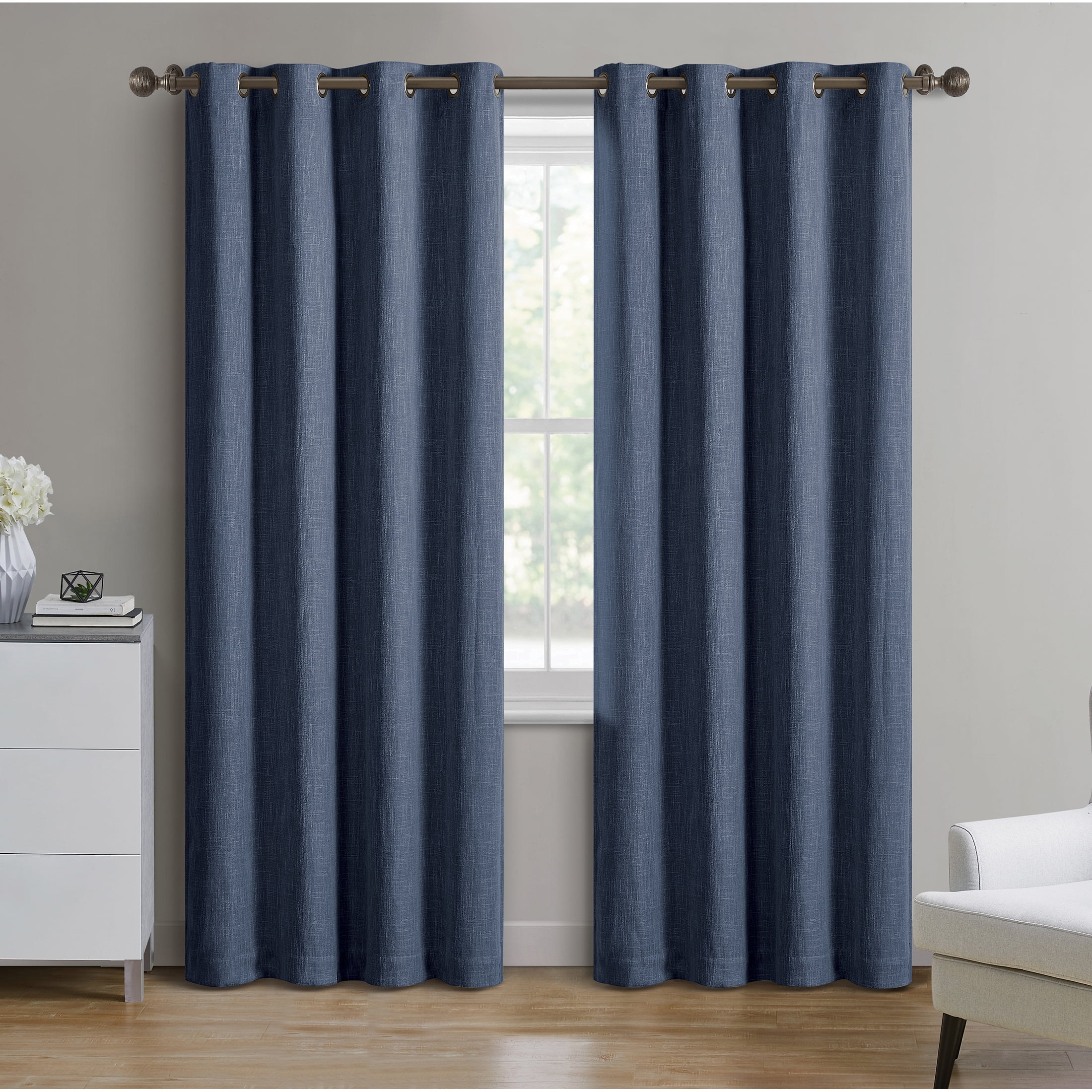 Better Homes & Gardens Woven Textured Grommet Blackout Curtain Panel, 1-Piece, Blue, 50"W x 108"L