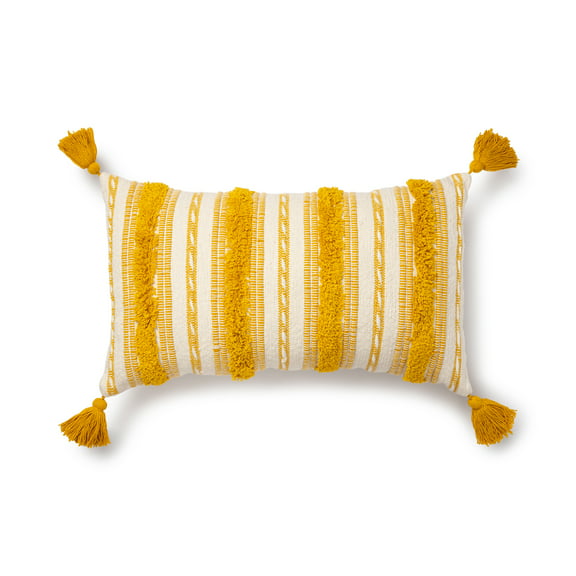 Better Homes & Gardens Woven Tufted Decorative Lumbar Pillow, 14" x 24", Yellow, 1 per Pack