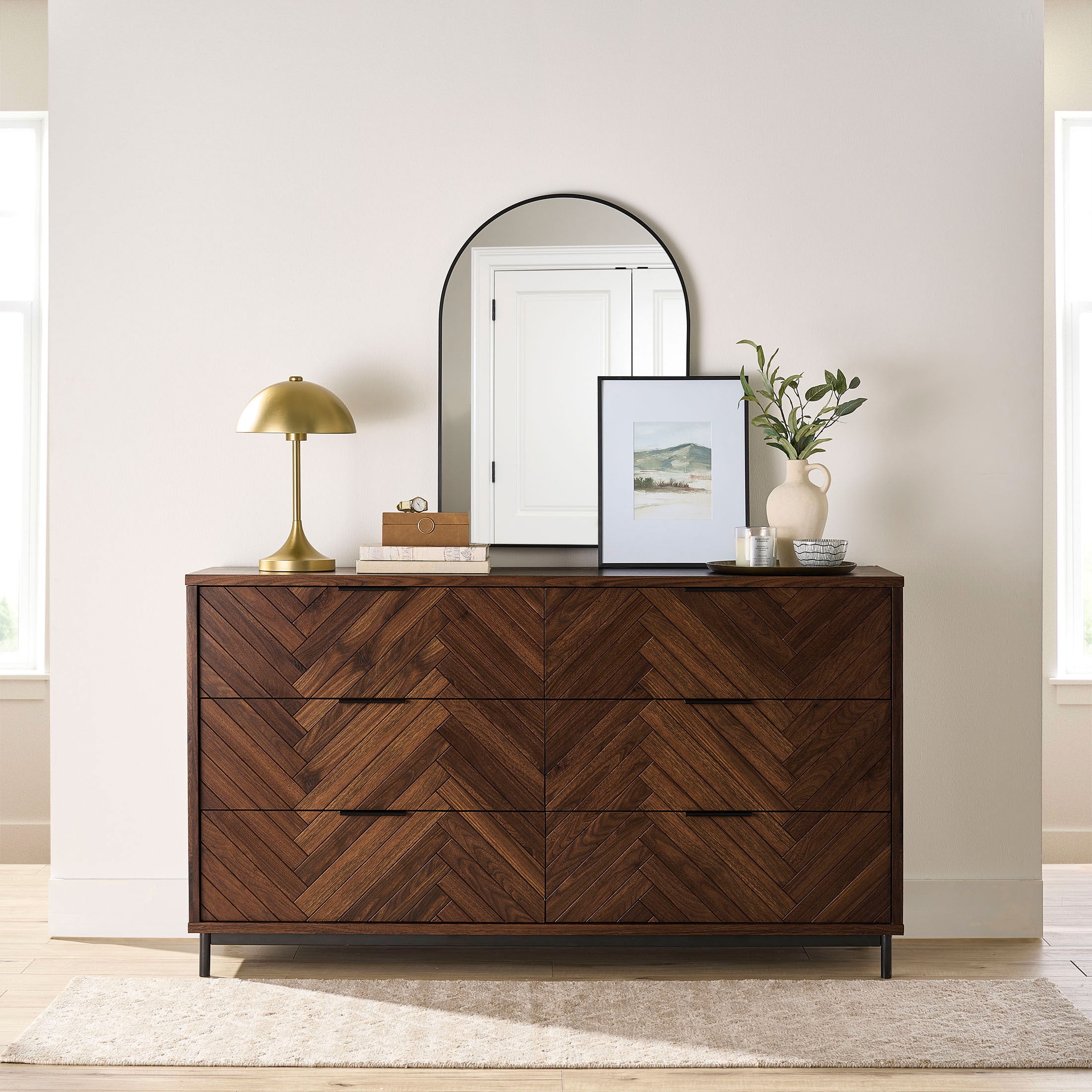 Better Homes & Gardens Wyatt Geo 6-drawer Dresser, Walnut Finish ...