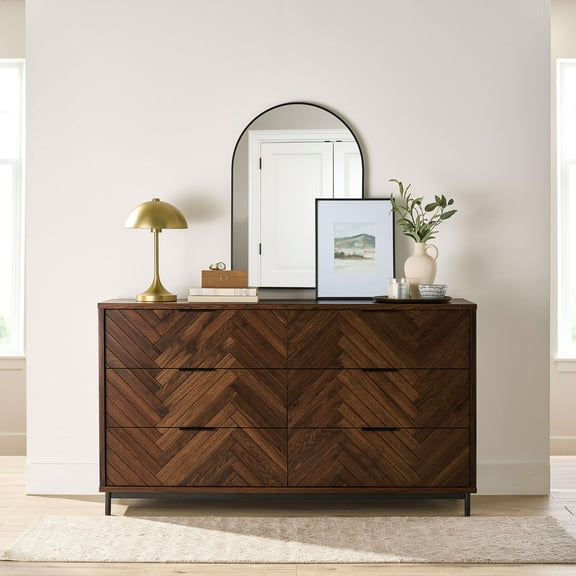 Better Homes & Gardens Wyatt Geo 6-drawer Dresser, Walnut Finish