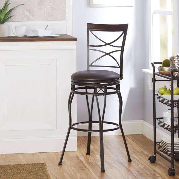Better Homes & Gardens XBack Adjustable Swivel Barstool, Faux Leather