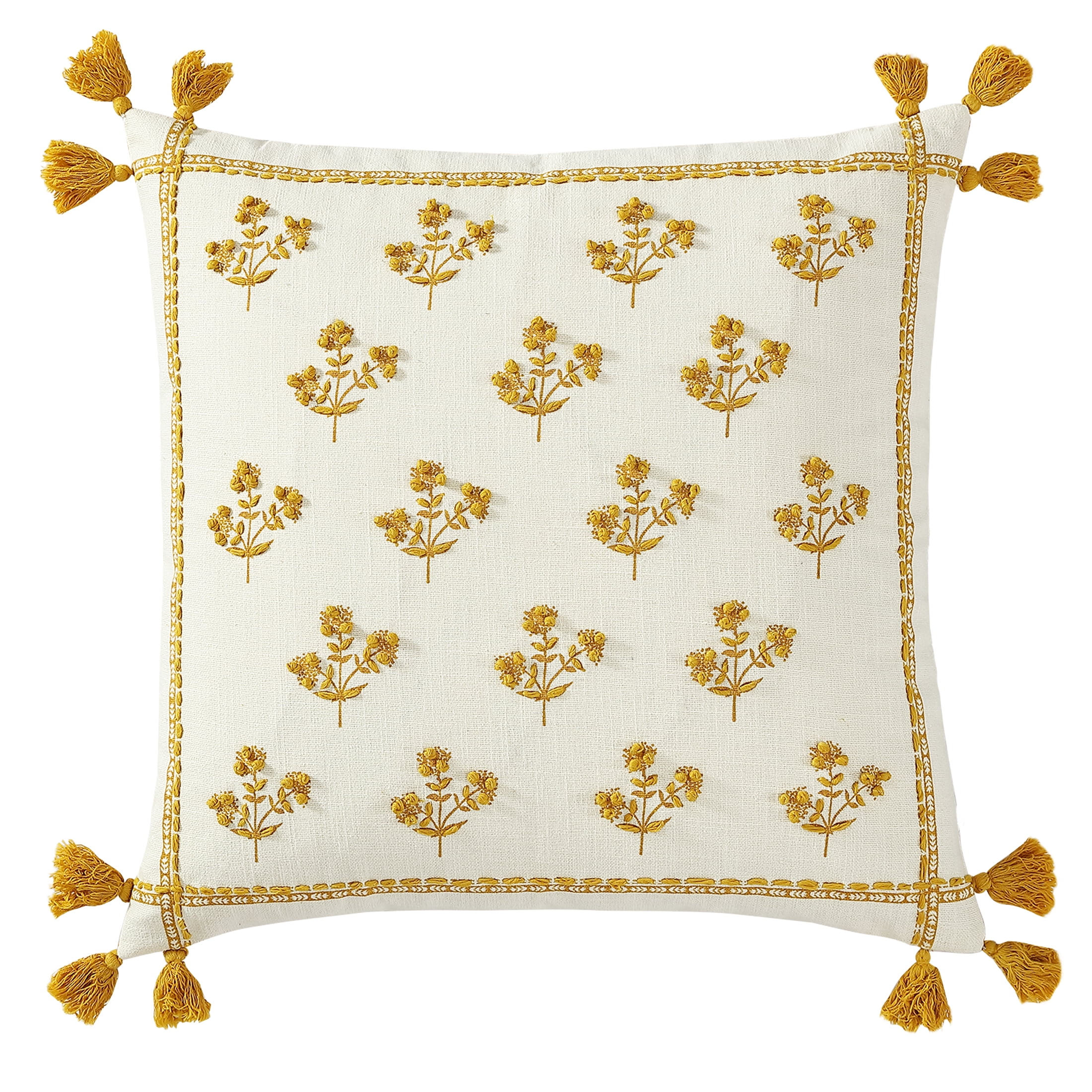 Better Homes & Gardens, Yellow Block Print Floral Throw Pillow, Yellow, 20"x20", Square, 1 Piece