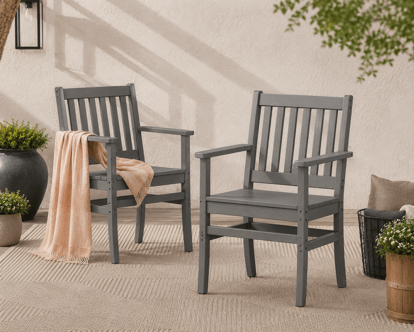 Better Homes & Gardens by POLYWOOD Southlake Outdoor Dining Arm Chair (2 Chairs), All-Weather HDPE, Patio Seat, Slate Gray