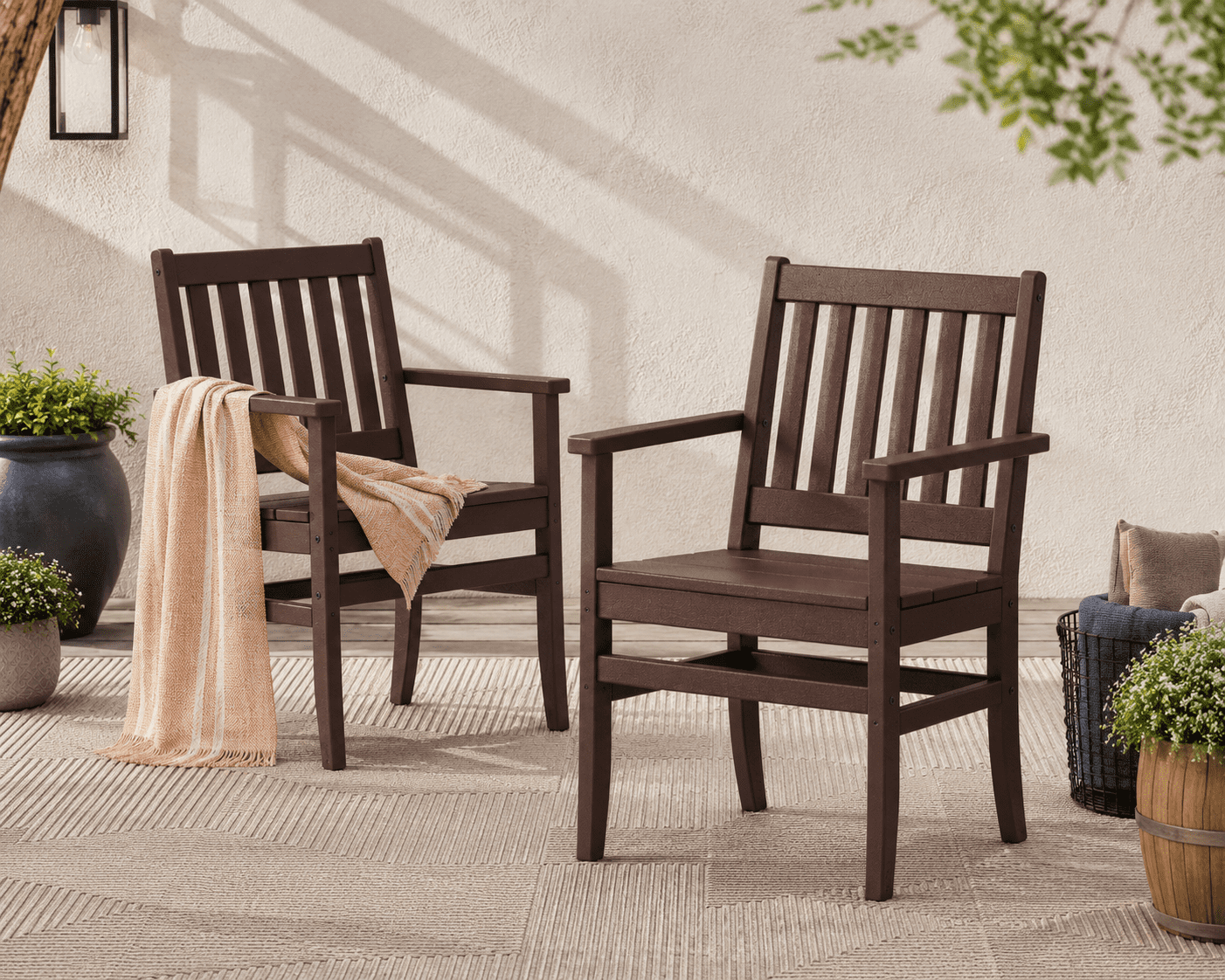 Better Homes & Gardens by POLYWOOD Southlake Outdoor Dining Arm Chair (2 Chairs), All-Weather HDPE, Patio Seat, Mahogany