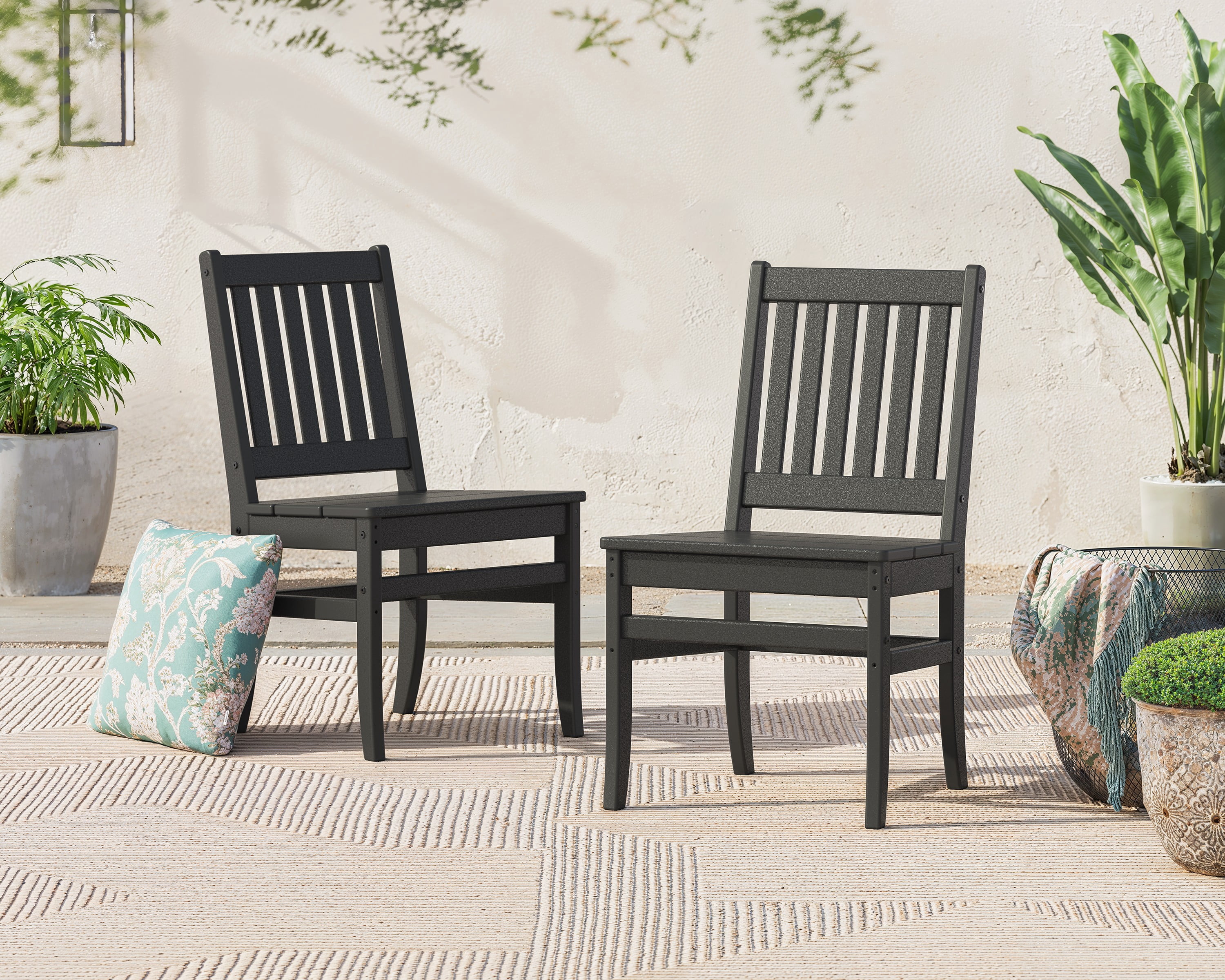 Better Homes & Gardens by POLYWOOD Southlake Outdoor Dining Side Chair (2 Chairs), All-Weather HDPE, Patio Seat, Black