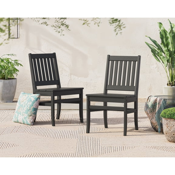 Better Homes & Gardens by POLYWOOD Southlake Outdoor Dining Side Chair (2 Chairs), All-Weather HDPE, Patio Seat, Black