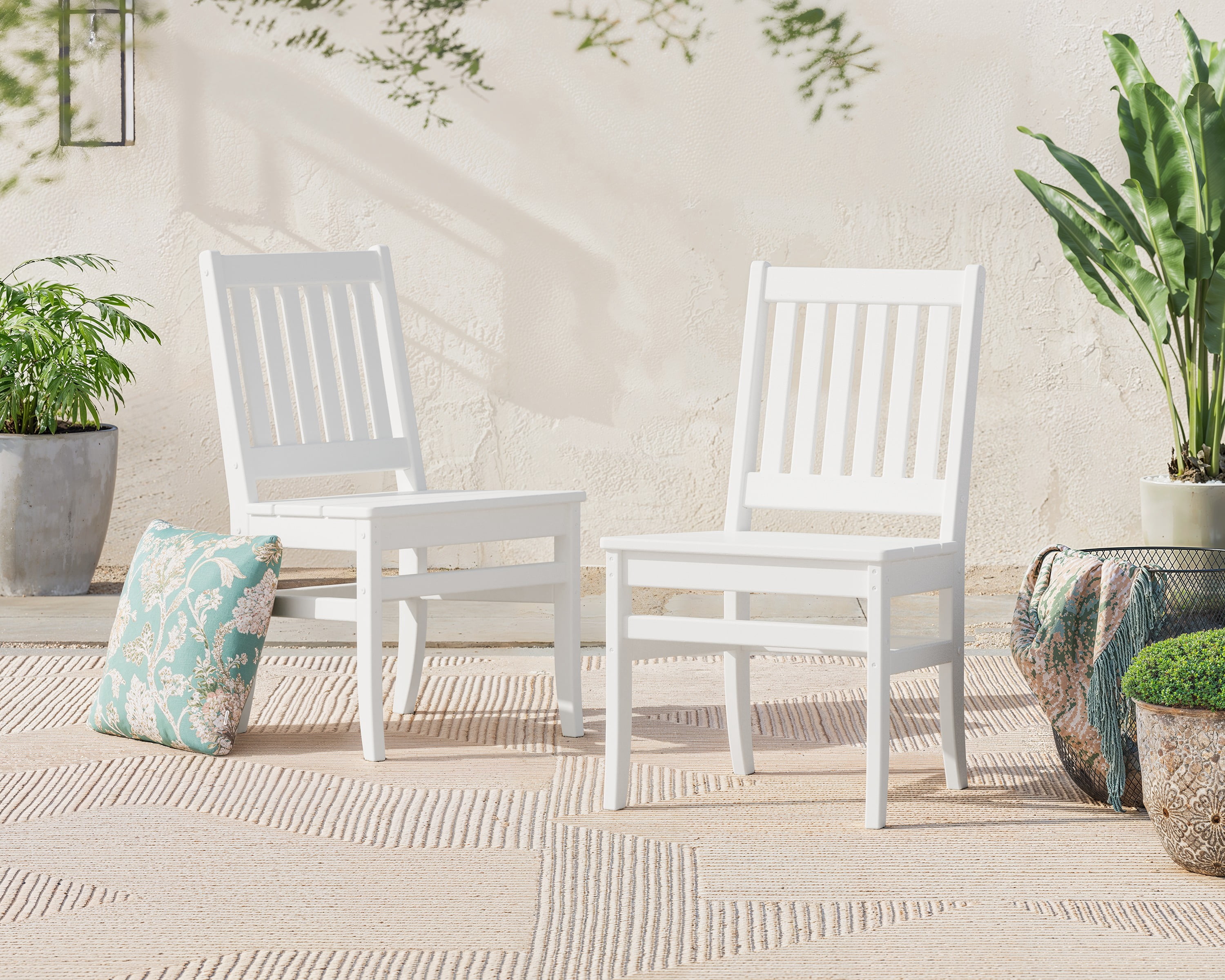 Better Homes & Gardens by POLYWOOD Southlake Outdoor Dining Side Chair (2 Chairs), All-Weather HDPE, Patio Seat, White