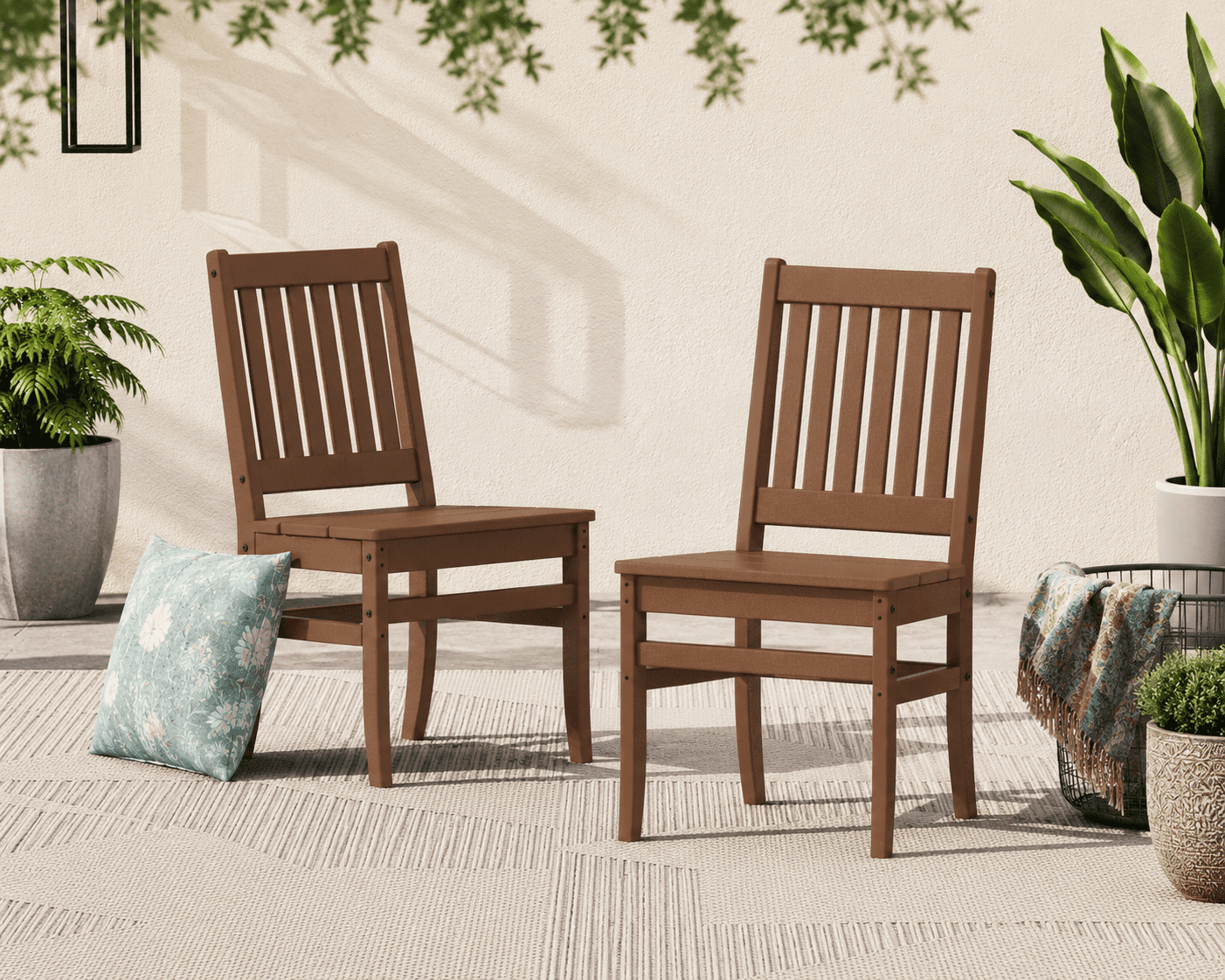 Better Homes & Gardens by POLYWOOD Southlake Outdoor Dining Side Chair (2 Chairs), All-Weather HDPE, Patio Seat, Teak