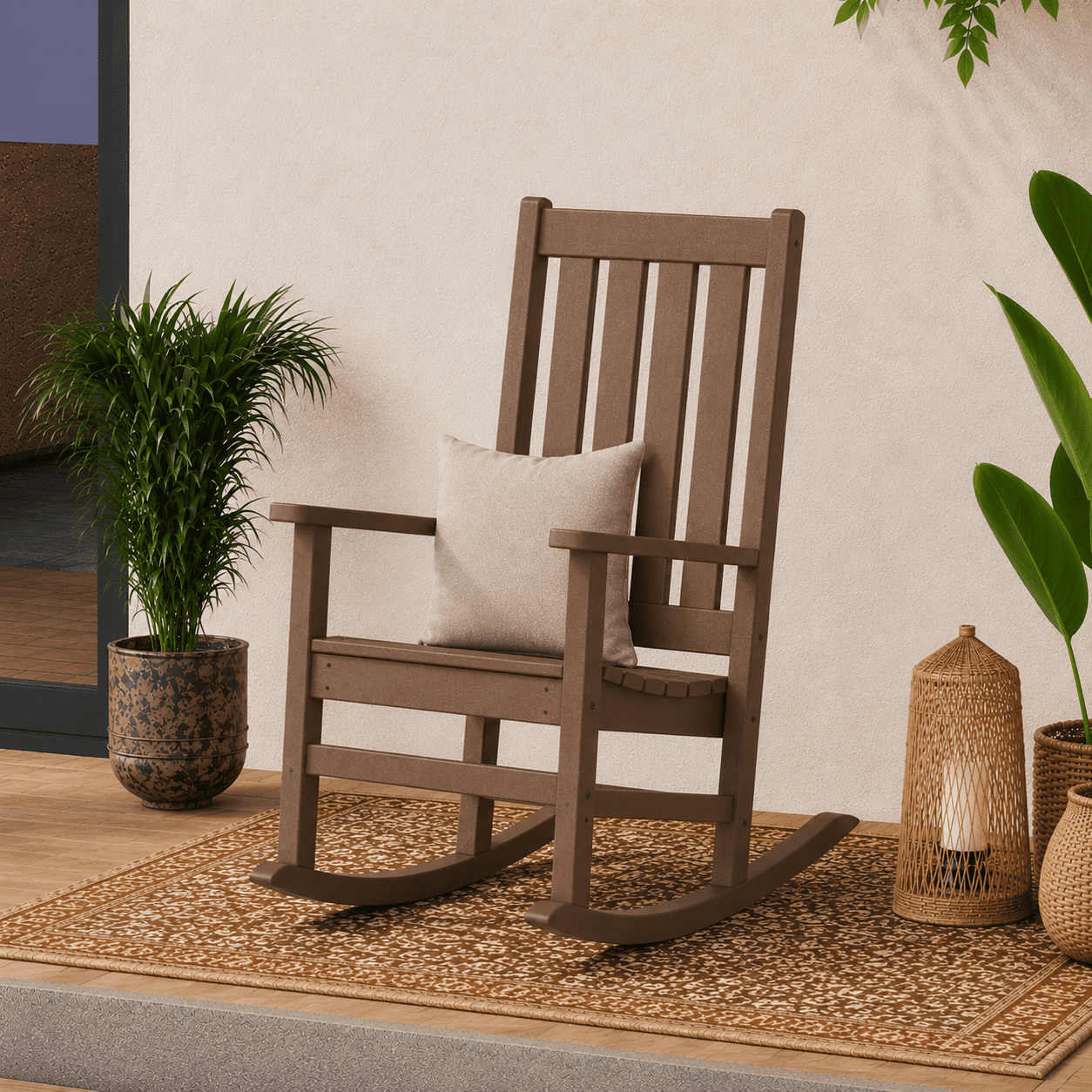 Better Homes & Gardens by POLYWOOD Southlake Outdoor Rocking Chair, All-Weather HDPE, Patio Seat, Teak