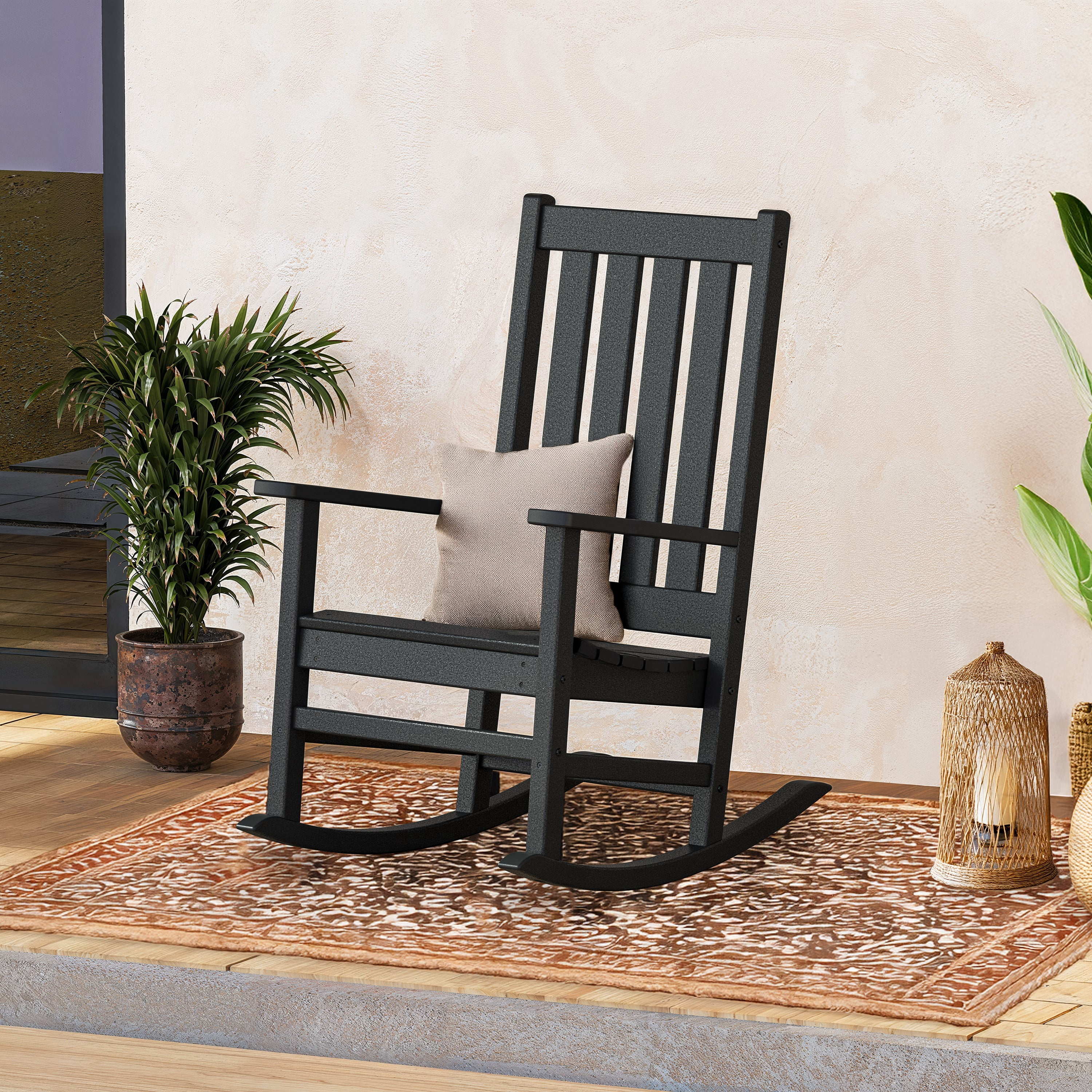Better Homes & Gardens by POLYWOOD Southlake Outdoor Rocking Chair, All-Weather HDPE, Patio Seat for Porch, Deck, Black