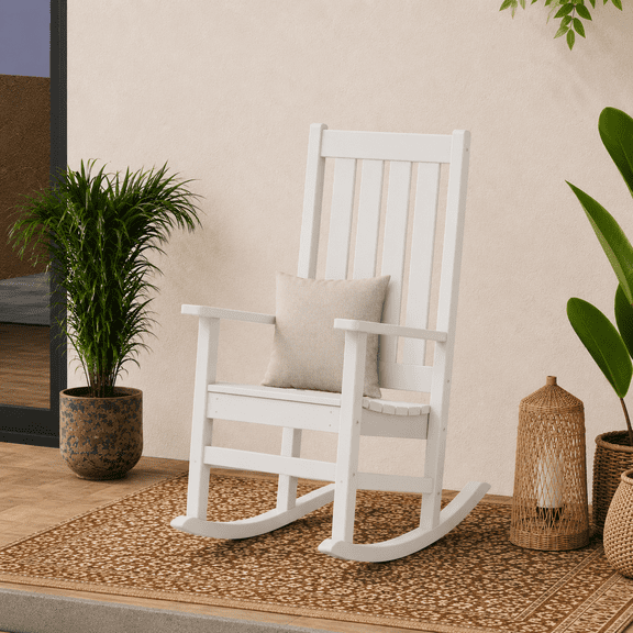 Better Homes & Gardens by POLYWOOD Southlake Outdoor Rocking Chair, All-Weather HDPE, Patio Seat, White