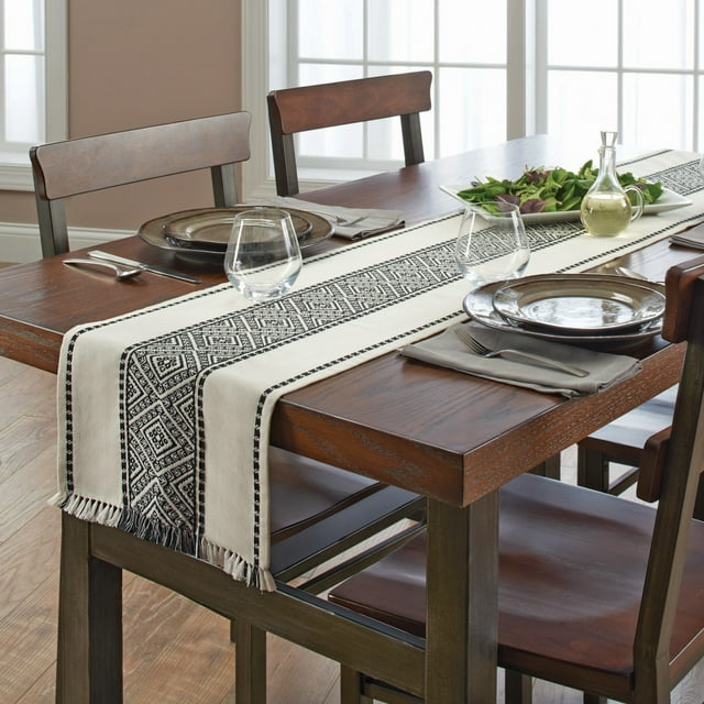 Better Homes and Garden Aztec Tapestry Black & White Table Runner