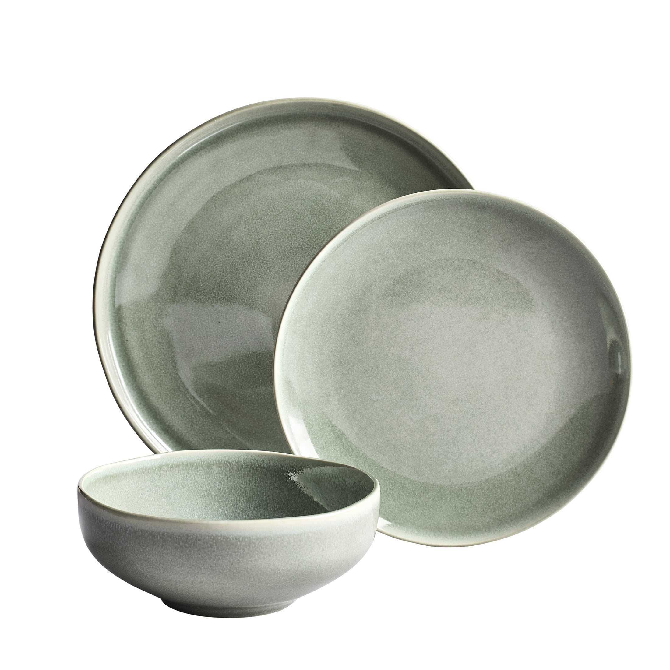 Better Homes & Gardens Brooks 12-Piece Stoneware Dinnerware Set, Green - Walmart.com