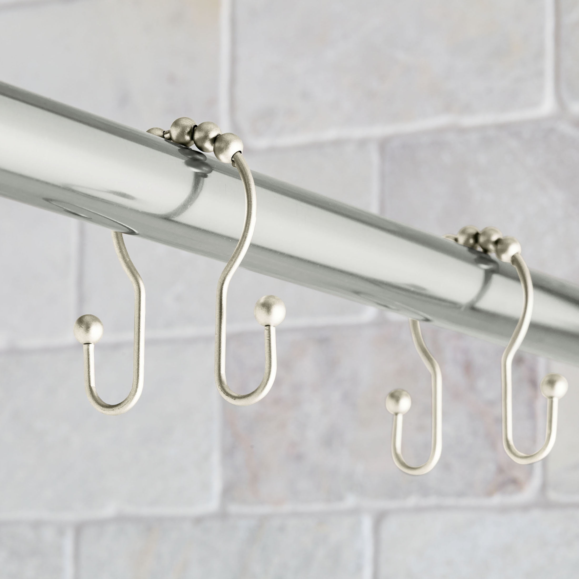 Brushed Nickel Double Easy Glide Shower Hooks Set of 12