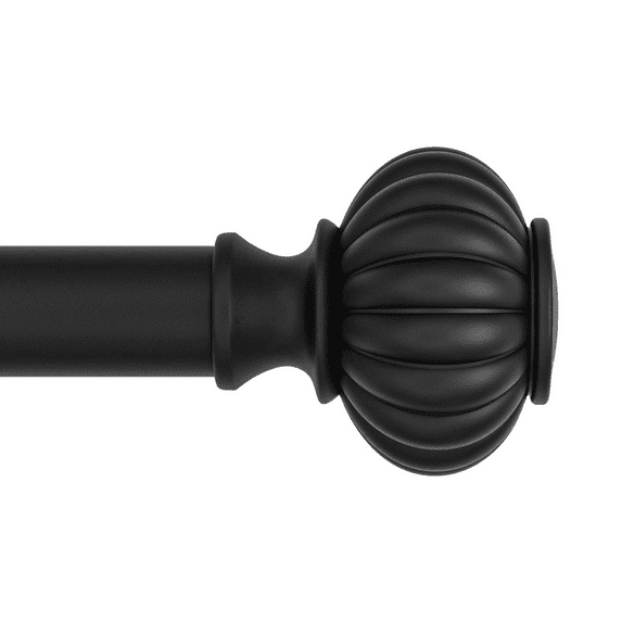 Better Homes and Gardens 1" Matte Black Ribbed Knob Adjustable Single Rod Set, 42"-120"